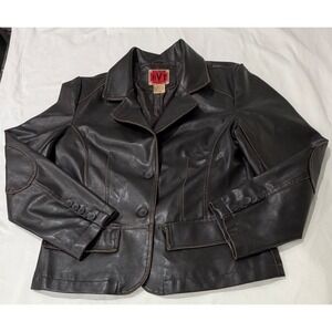 RVT Womens Faux Leather Blazer‎ Jacket Brown Elbow Patches MP011 Size M